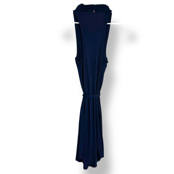 Trina Turk Navy Sleeveless Jersey Short Dress w/ Tie Draped Scoop Neck Sz 0 - Picture 4 of 8